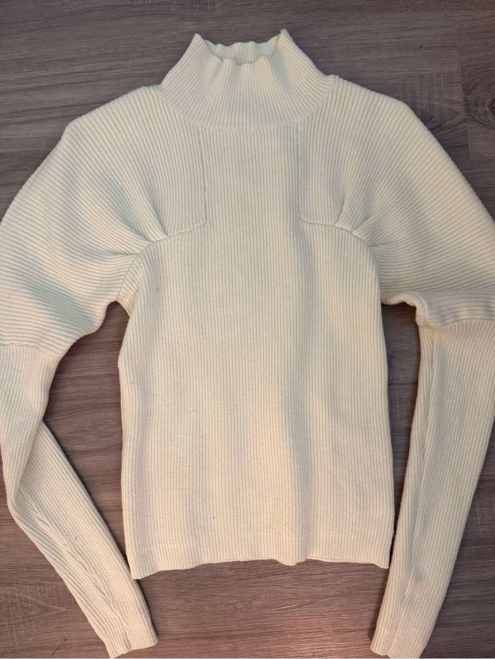 Cream Ribbed Mock Cowl Sweater